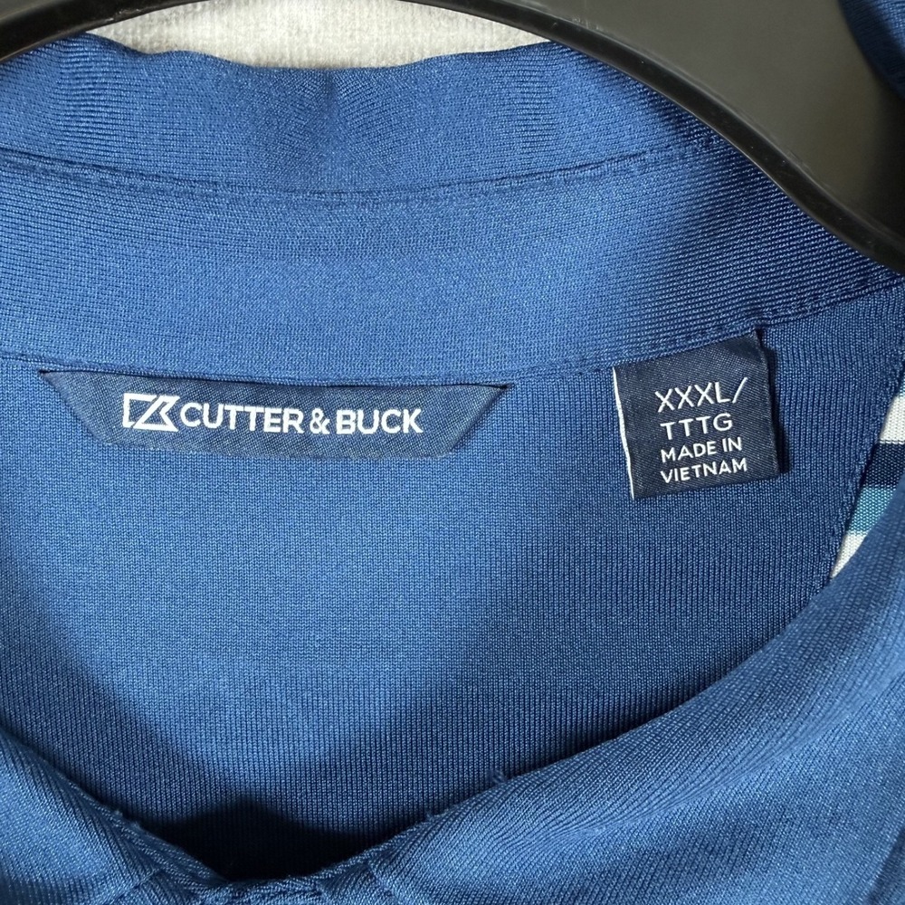 Cutter & Buck‎ Polo Shirt Men XXXL Blue White Striped Stretch Logo Golf Outdoor - Picture 3 of 9